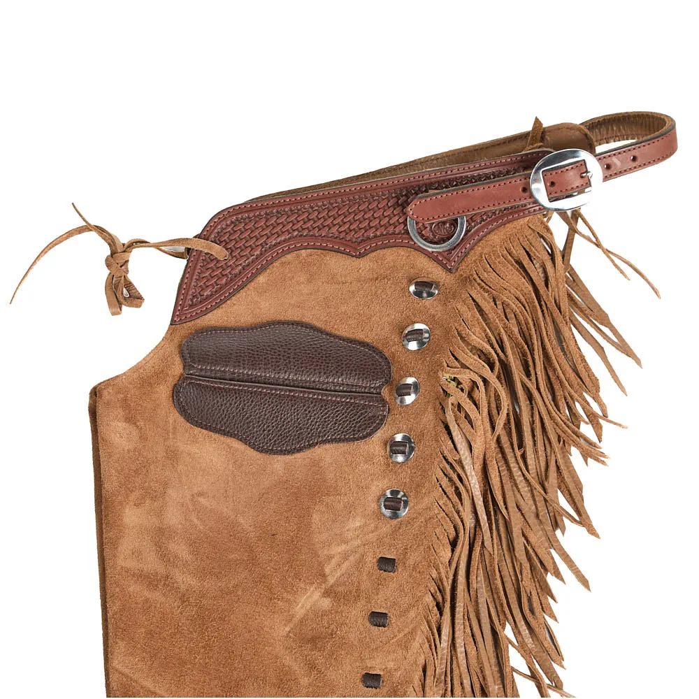 NRS Light Brown Roughout Tie Front Puncher Chaps - Image 2