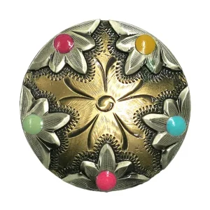 NRS Multi Colored Daisy Flower 6 Piece Chicago Screw Concho Saddle Set
