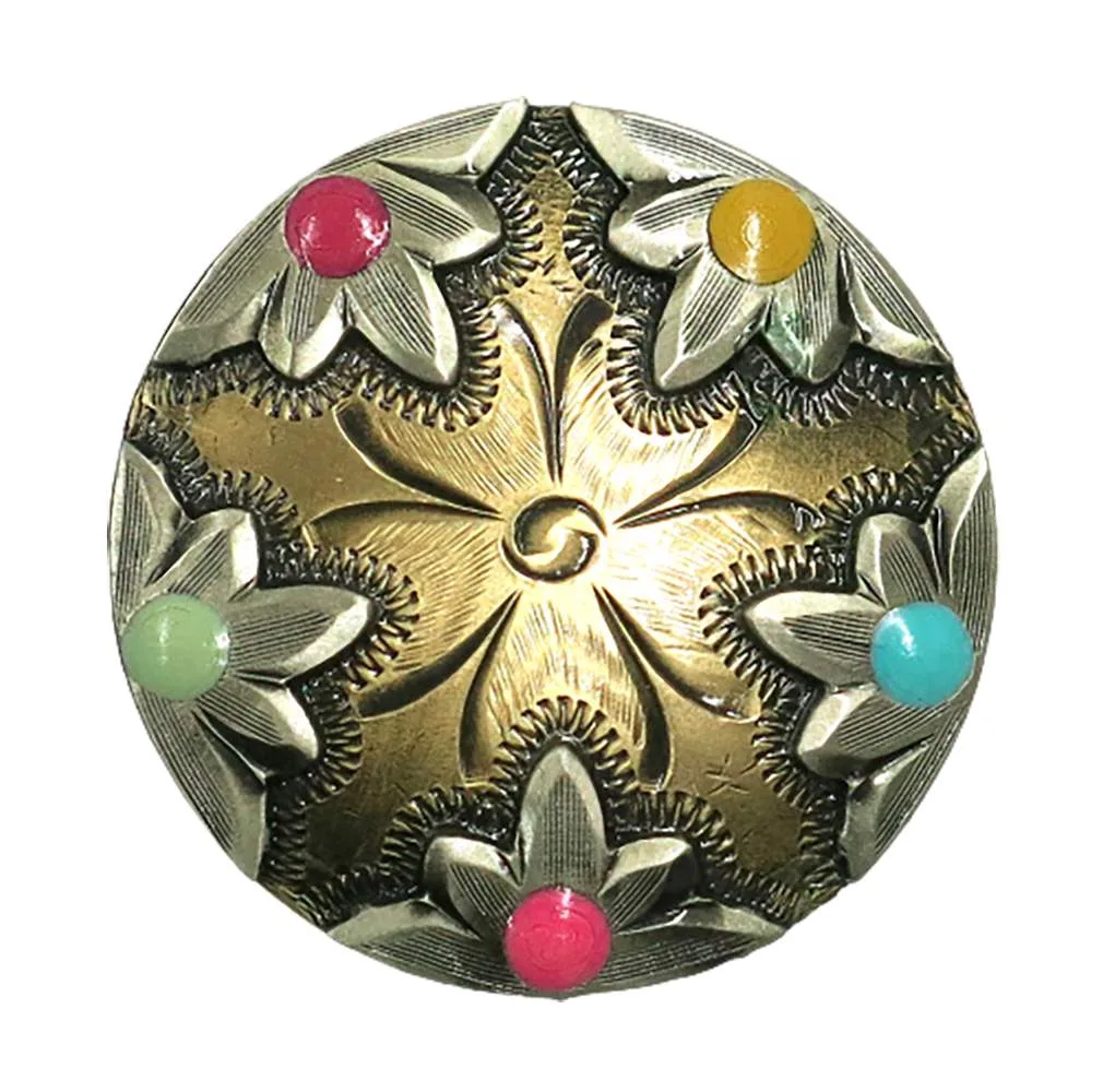 NRS Multi Colored Daisy Flower 6 Piece Chicago Screw Concho Saddle Set
