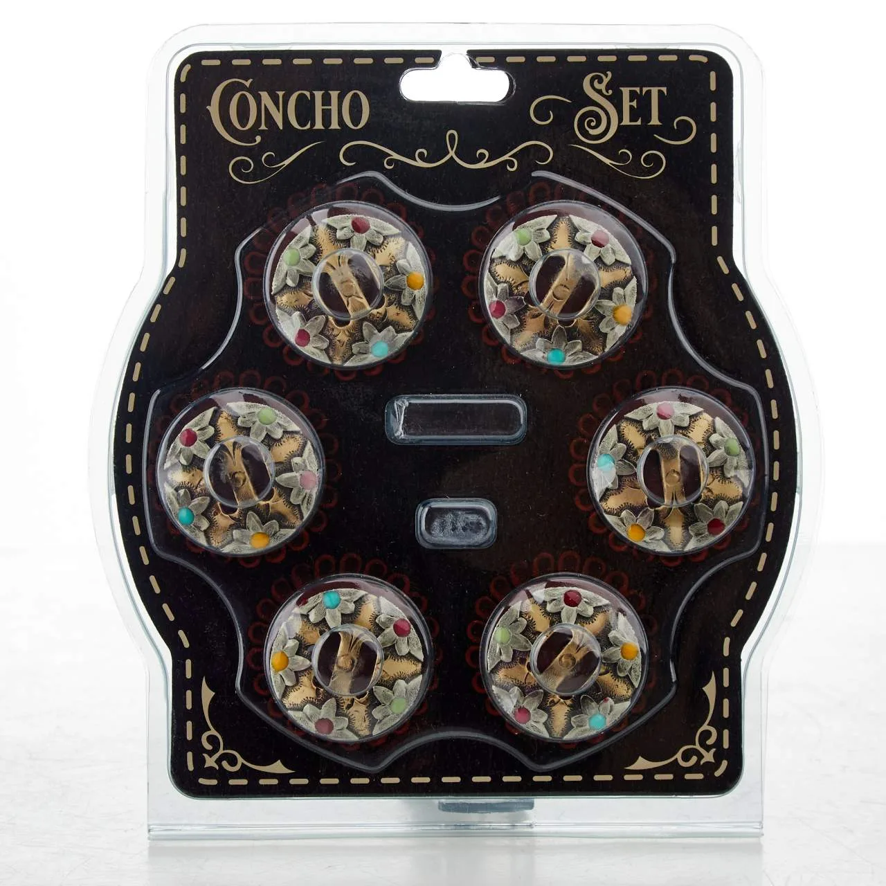 NRS Multi Colored Daisy Flower 6 Piece Chicago Screw Concho Saddle Set - Image 2