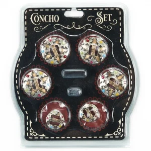 NRS Multi Colored Daisy Flower 6 Piece Slotted Concho Saddle Set
