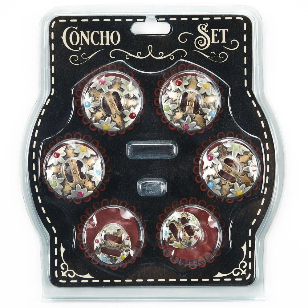 NRS Multi Colored Daisy Flower 6 Piece Slotted Concho Saddle Set