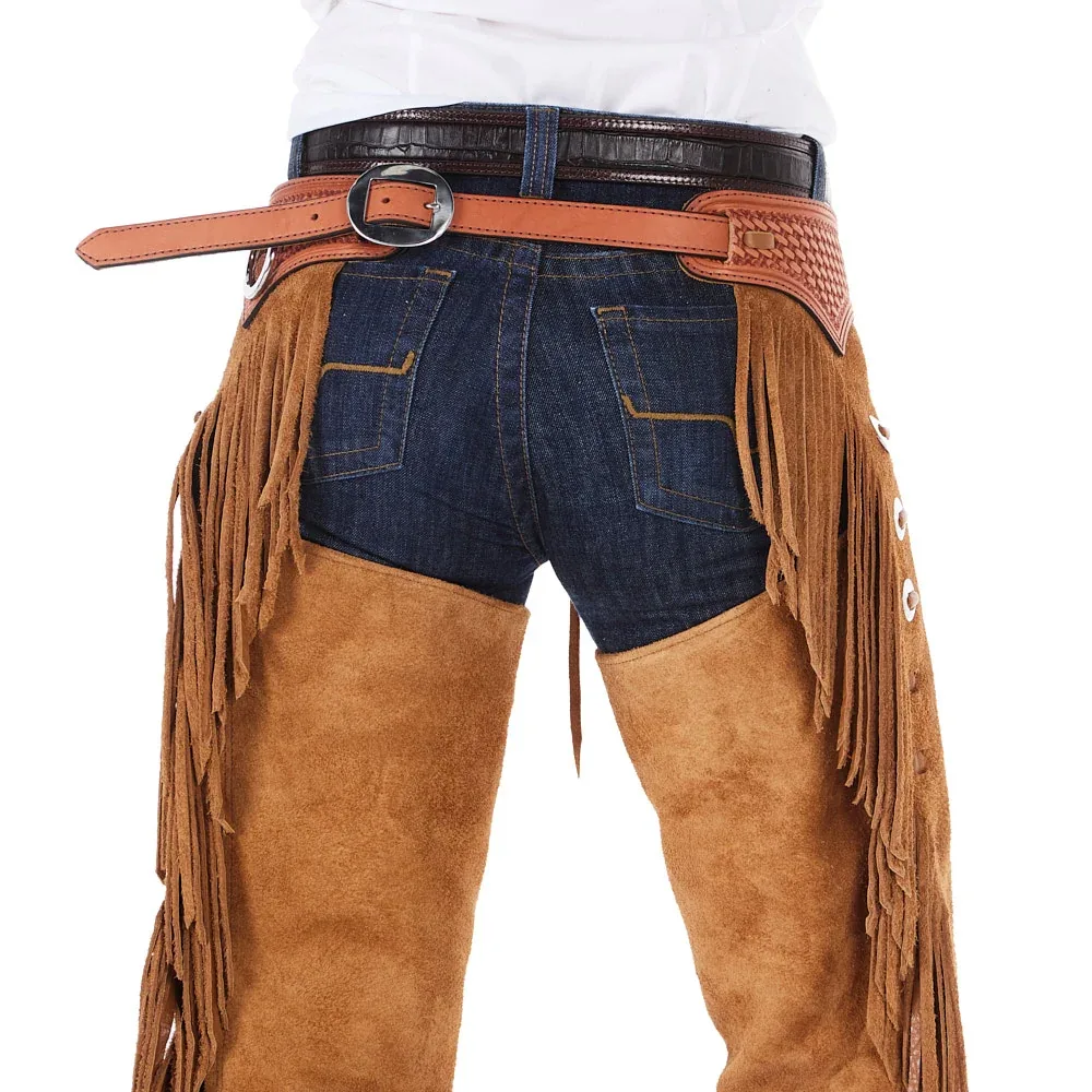 NRS Saddle Tan Roughout Tie Front Puncher Chaps - Image 2