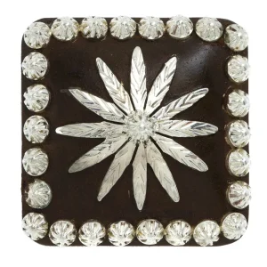 NRS Sierra Flower Rust Iron Sterling Overlay 1.5in Square Screwback Concho