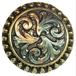 NRS Silver Gold Scroll Dot 1.5in Screwback Concho
