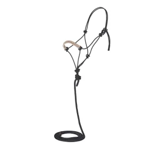 NRS Solid Black Tan Paracord Noseband Rope Halter with Attached 10ft Lead