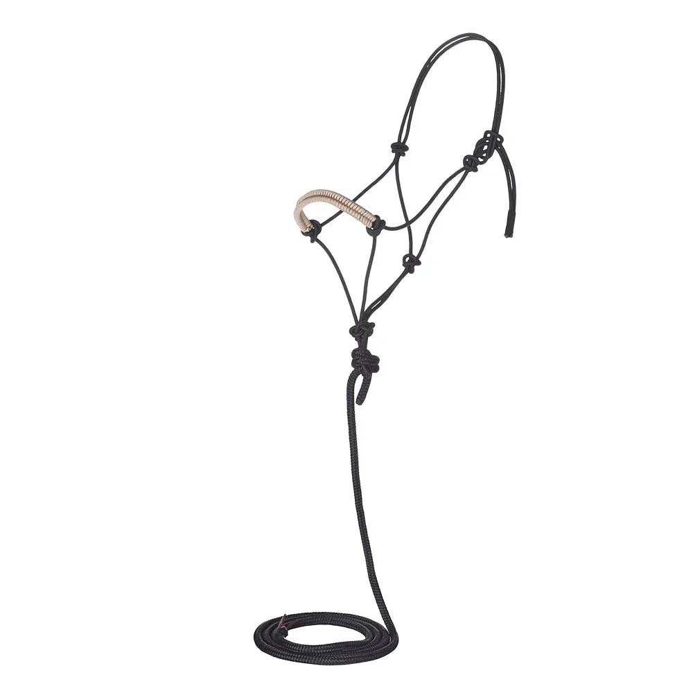 NRS Solid Black Tan Paracord Noseband Rope Halter with Attached 10ft Lead