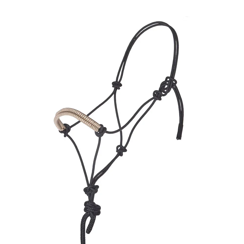 NRS Solid Black Tan Paracord Noseband Rope Halter with Attached 10ft Lead - Image 2