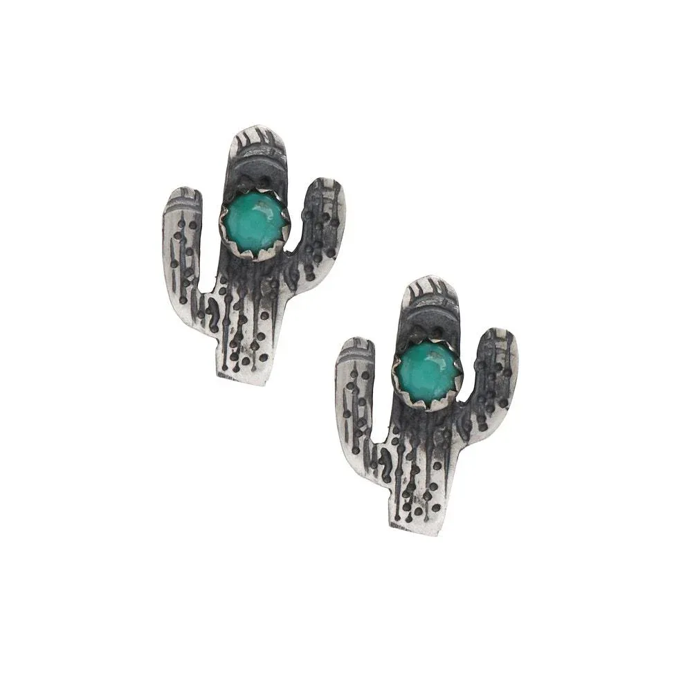 NRS Sterling Silver Cactus with Turquoise Stud Earrings