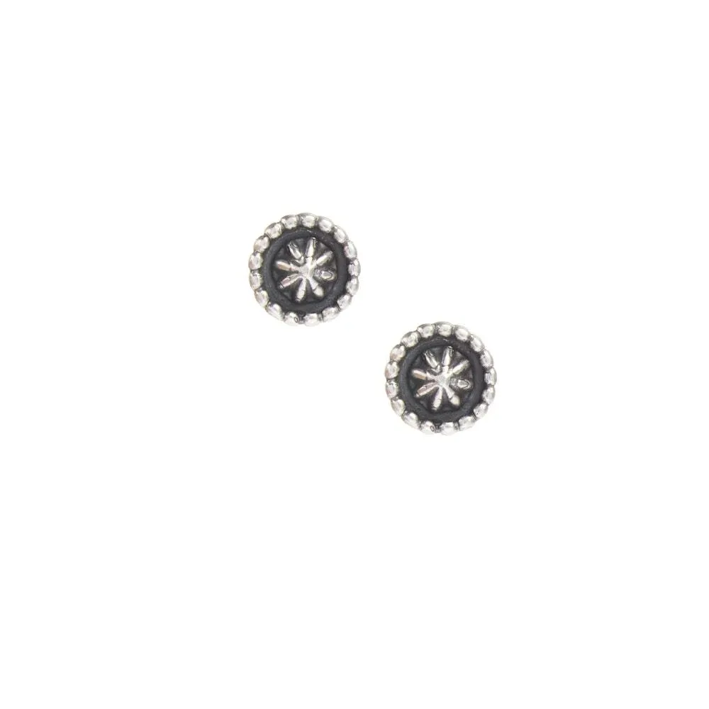 NRS Sterling Silver Rope Edge Concho Stud Earrings