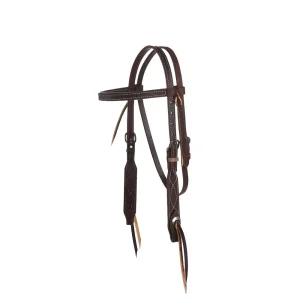 NRS Tack 3/4in Indian Tan Chocolate Roughout Rawhide Browband Headstall