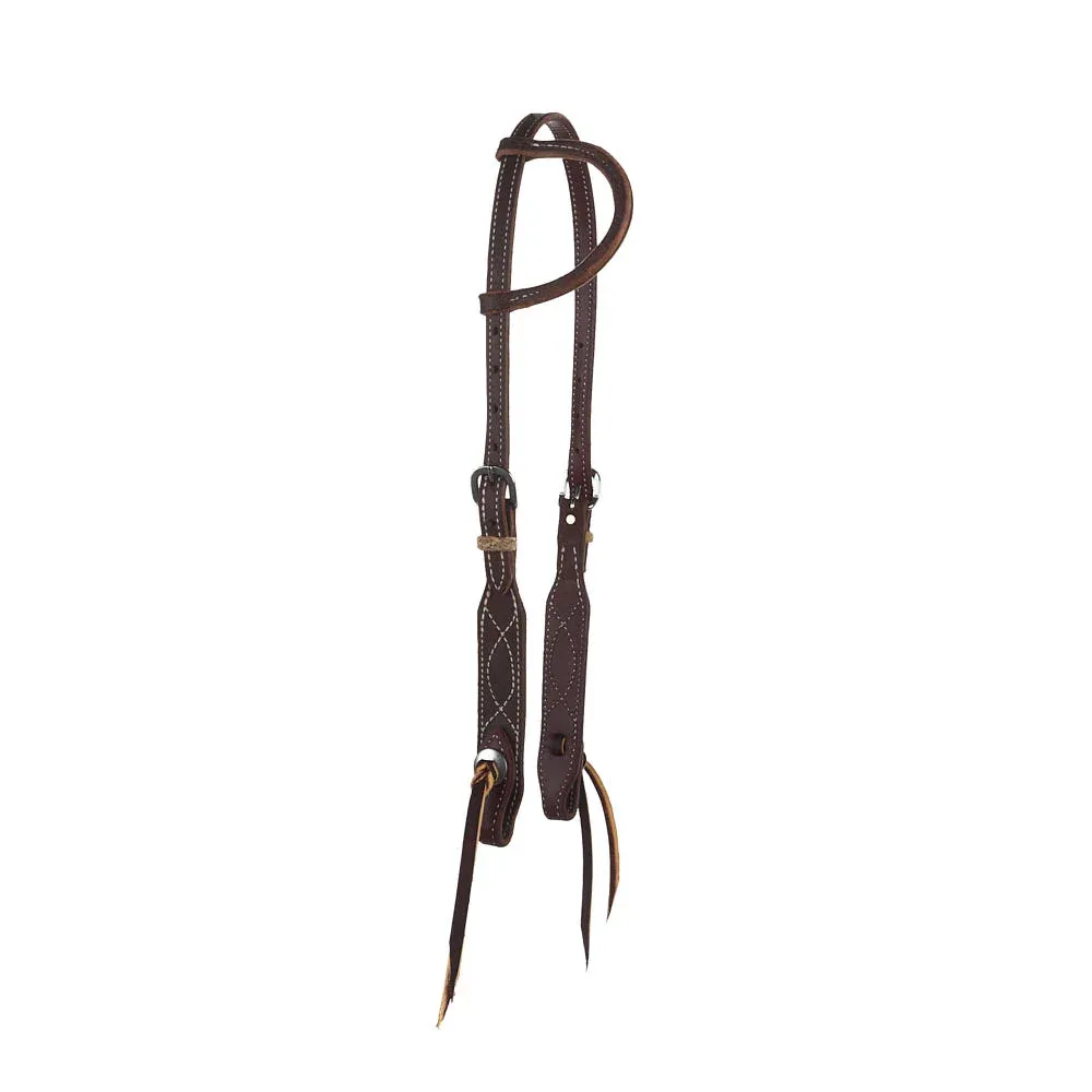 NRS Tack 3/4in Indian Tan Chocolate Roughout Rawhide Single Ear Headstall