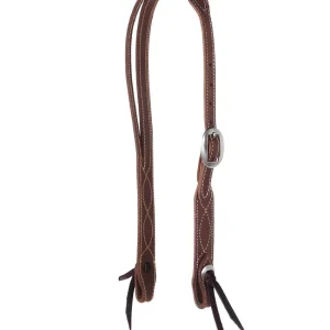 NRS TACK 3/4in Indian Tan Chocolate Roughout Rawhide Slit Ear Headstall