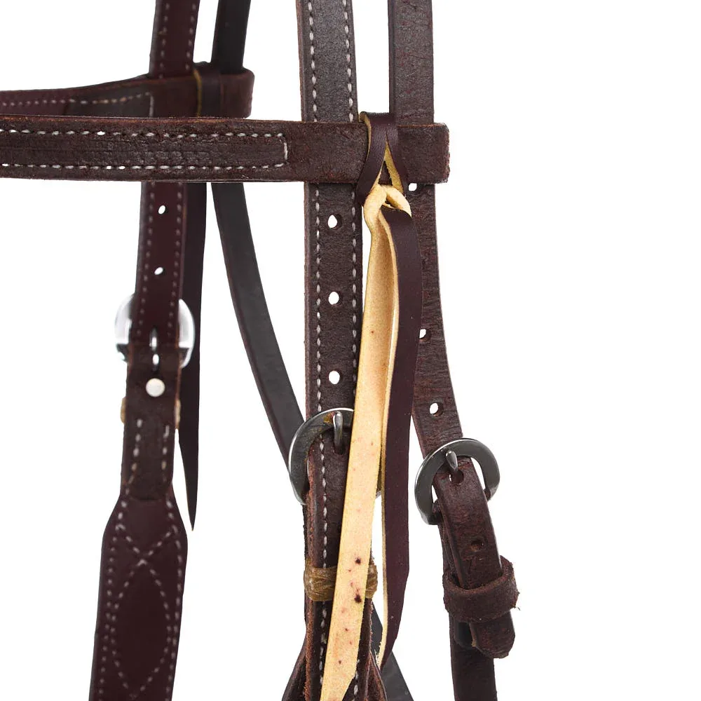 NRS TACK 3/4in Indian Tan Figure 8 Rawhide Browband Headstall - Image 2