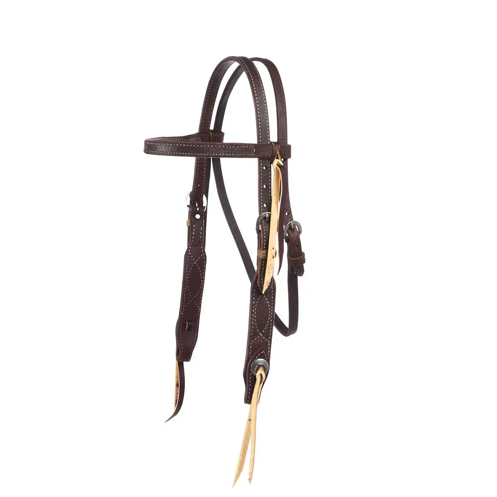 NRS TACK 3/4in Indian Tan Figure 8 Rawhide Browband Headstall