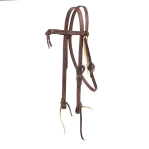 NRS Tack 3/4in Indian Tan Oiled Floral Heel Buckle Knotted Browband Headstall
