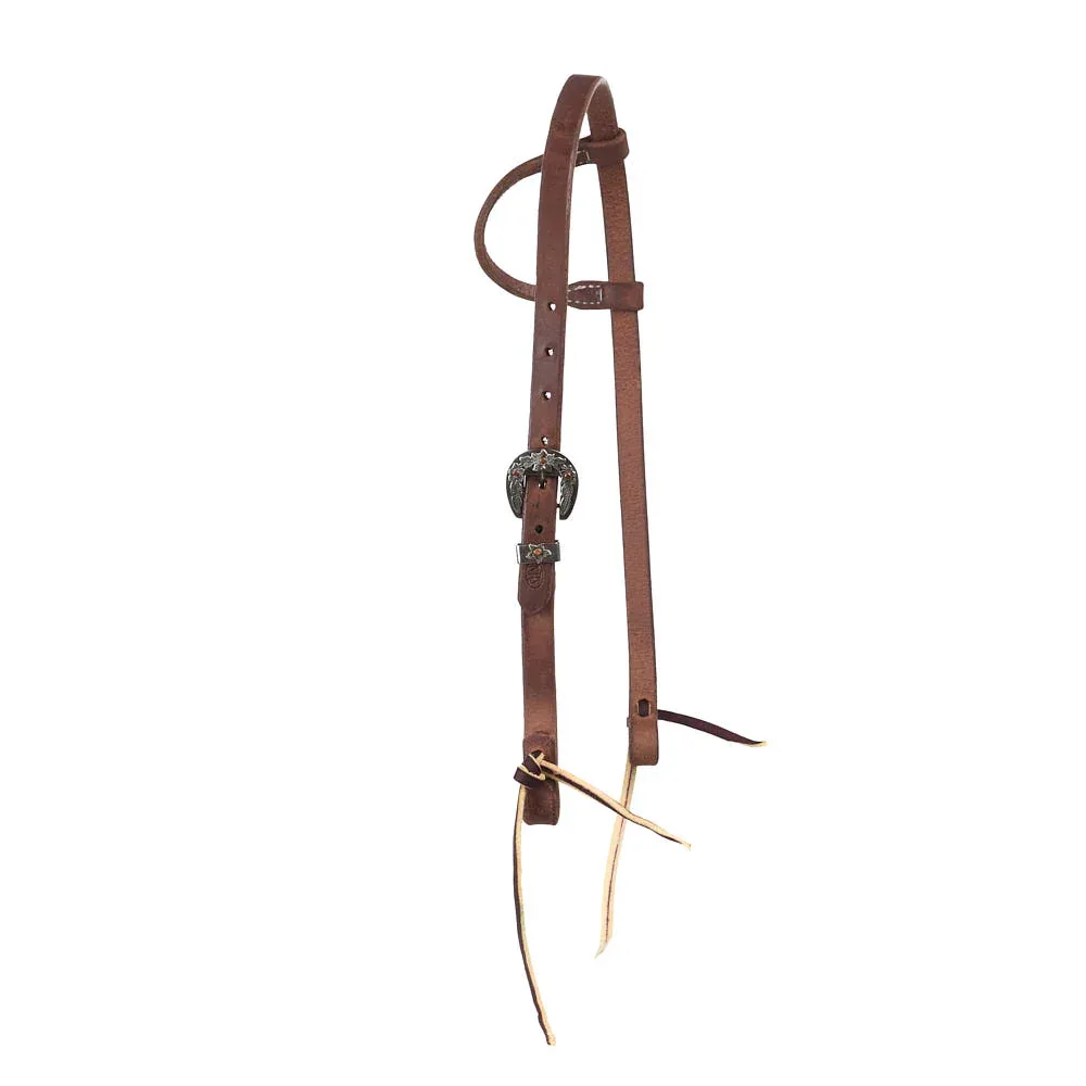 NRS Tack 3/4in Indian Tan Oiled Floral Heel Buckle Single Ear Headstall