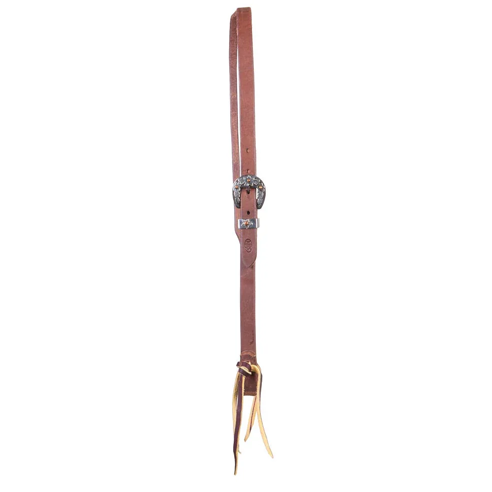 NRS Tack 3/4in Indian Tan Oiled Floral Heel Buckle Slit Ear Headstall - Image 2