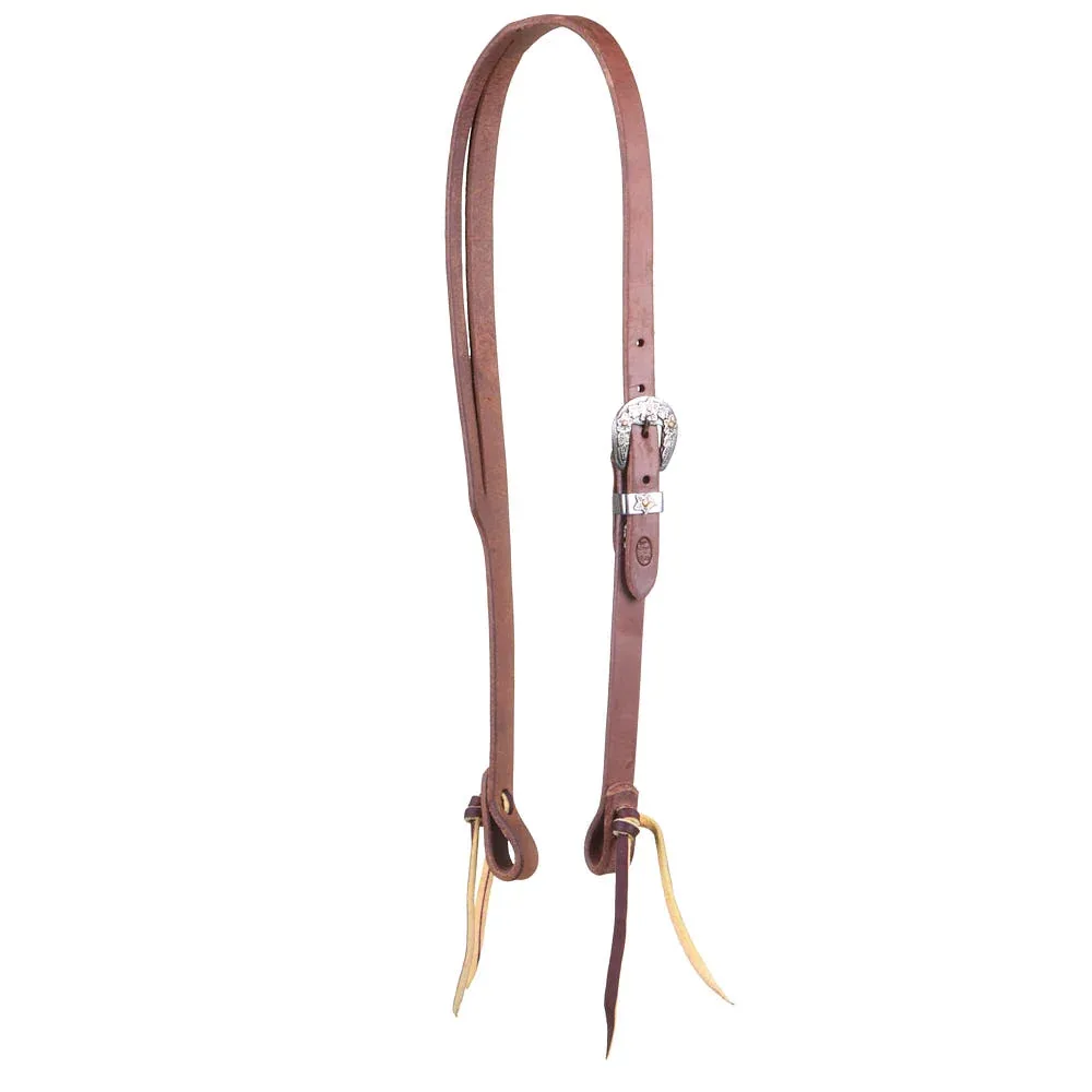 NRS Tack 3/4in Indian Tan Oiled Floral Heel Buckle Slit Ear Headstall