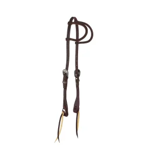 NRS TACK 5/8in Chocolate Roughout Double Ear Headstall with Floral Heel Buckles
