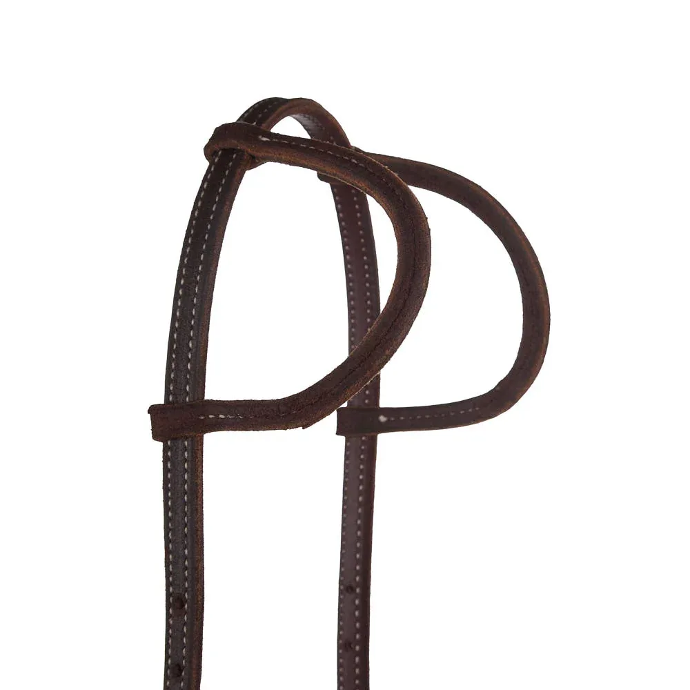 NRS TACK 5/8in Chocolate Roughout Double Ear Headstall with Floral Heel Buckles - Image 2
