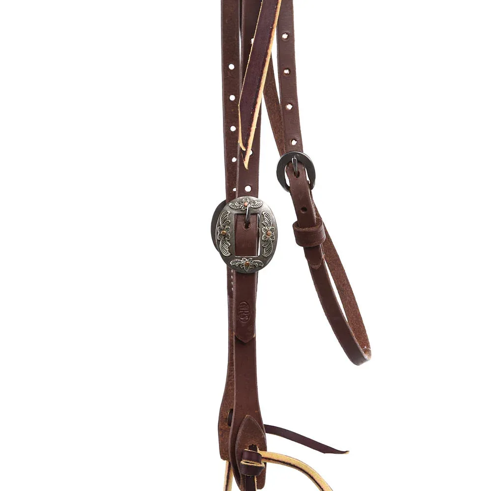 NRS TACK 5/8in Indian Tan Oiled Floral Cart Buckle Knotted Browband Headstall - Image 2