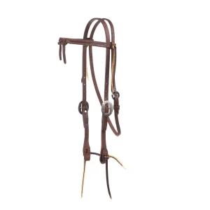 NRS TACK 5/8in Indian Tan Oiled Floral Cart Buckle Knotted Browband Headstall
