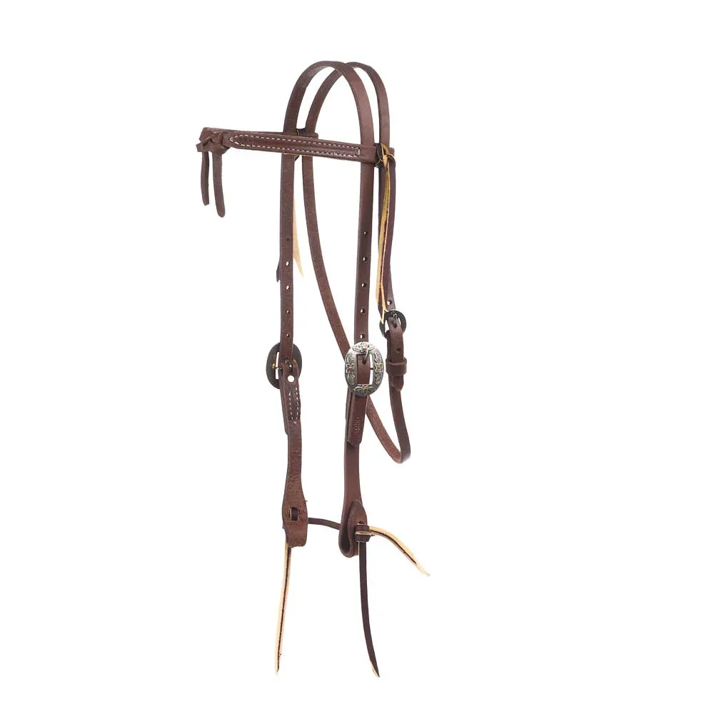 NRS TACK 5/8in Indian Tan Oiled Floral Cart Buckle Knotted Browband Headstall