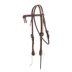 NRS Tack 5/8in Indian Tan Oiled Floral Heel Buckle Knotted Browband Headstall