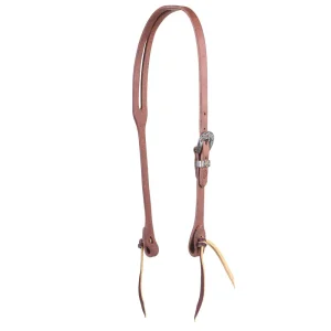 NRS Tack 5/8in Indian Tan Oiled Floral Heel Buckle Slot Ear Headstall