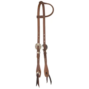 NRS TACK Oiled 5/8 Inch Single Ear Headstall with Floral Heel Buckles