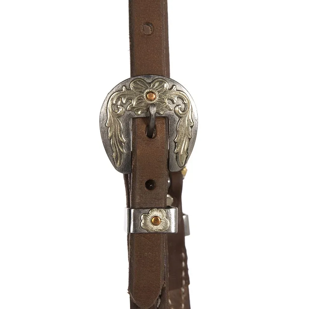 NRS TACK Oiled 5/8 Inch Single Ear Headstall with Floral Heel Buckles - Image 2