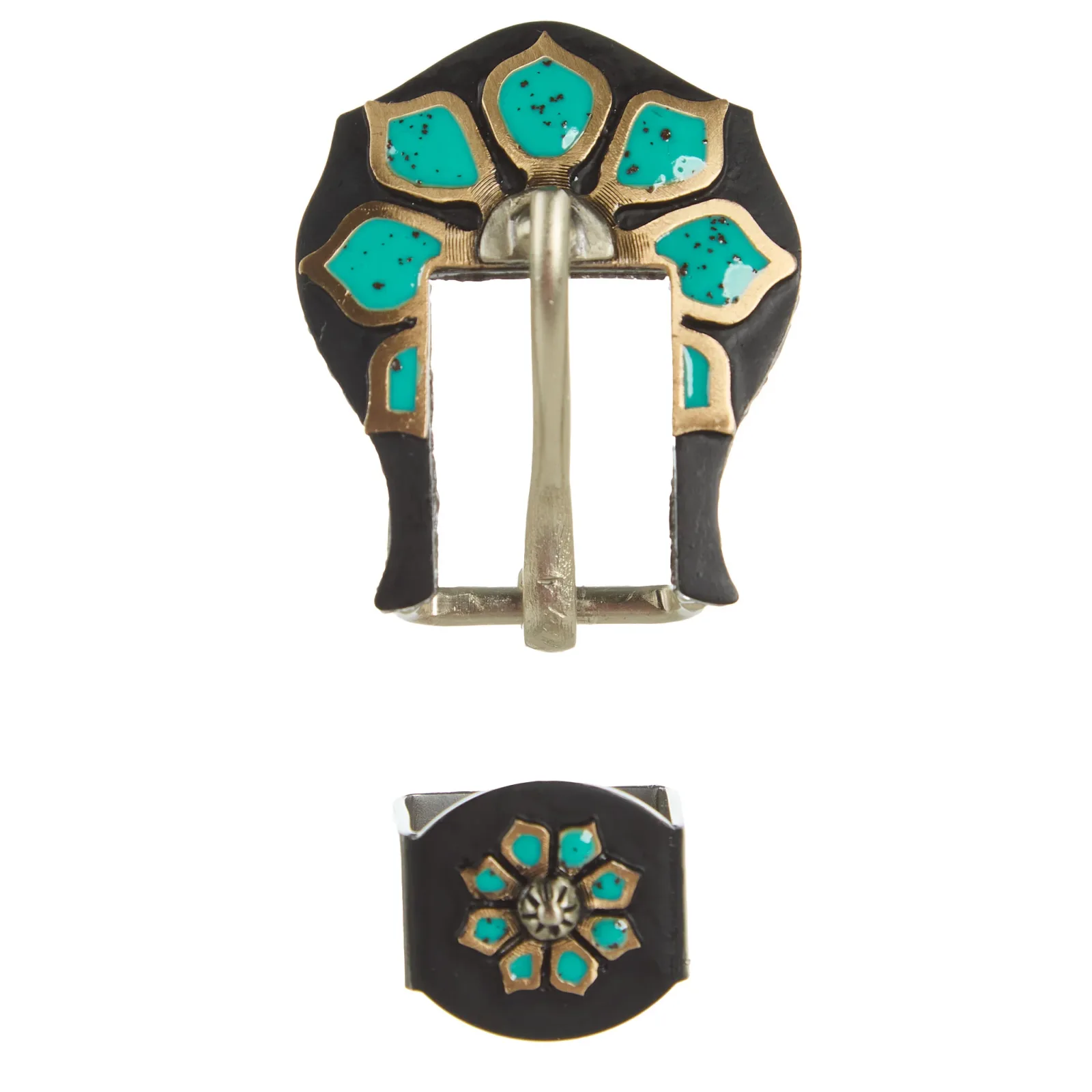 NRS Turquoise Brass Flower 3/4in. Buckle Set - Image 2