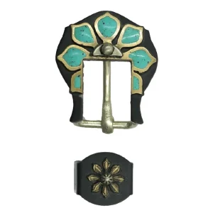 NRS Turquoise Brass Flower 3/4in. Buckle Set