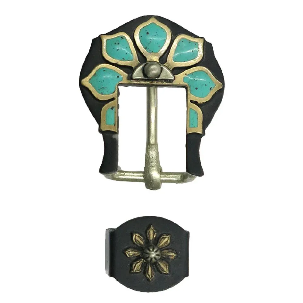 NRS Turquoise Brass Flower 3/4in. Buckle Set