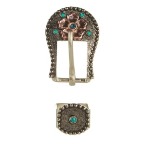 NRS Turquoise Dot With Copper Flower 3/4in Buckle Set