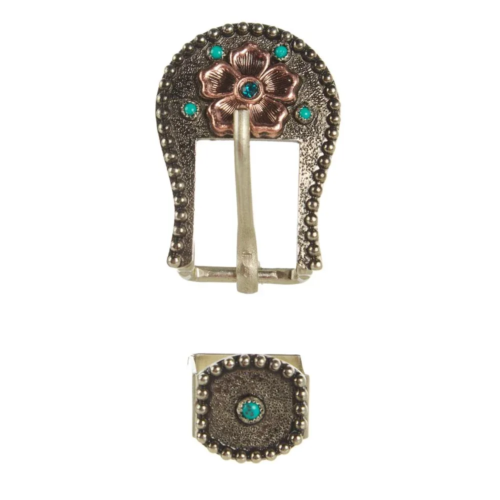 NRS Turquoise Dot With Copper Flower 3/4in Buckle Set