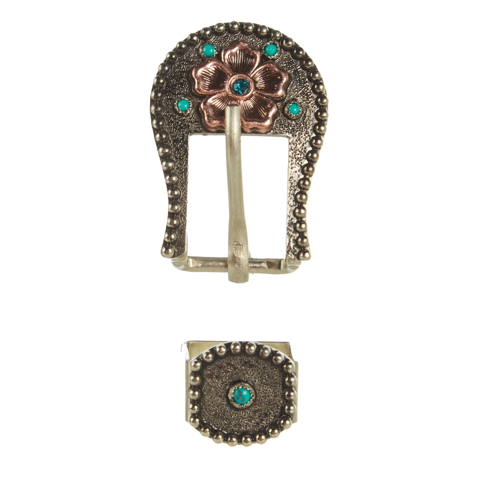 NRS Turquoise Dot With Copper Flower 3/4in Buckle Set - Image 2