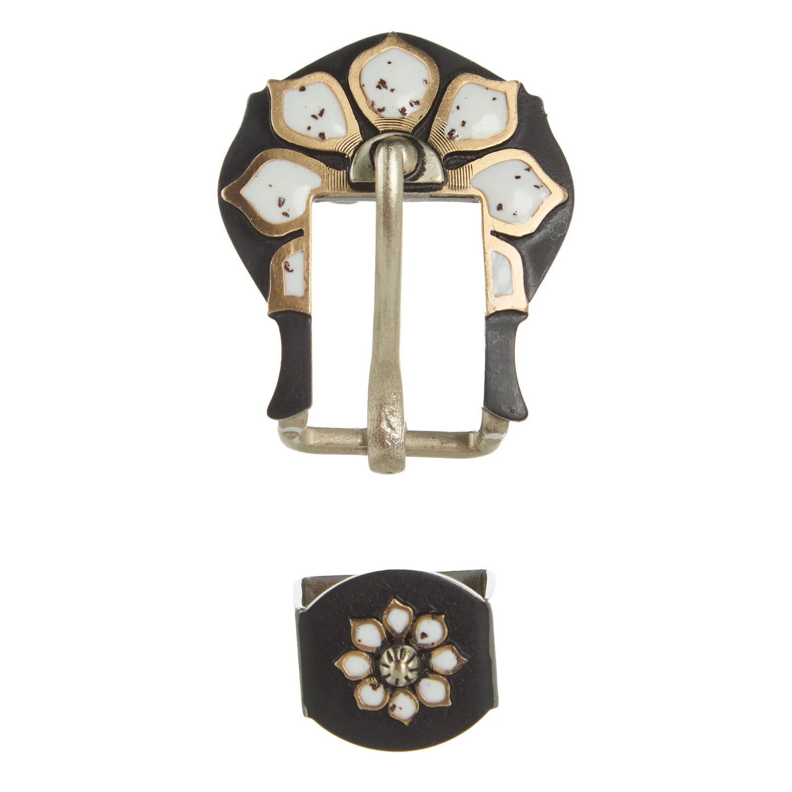 NRS White Stone Brass Flower 3/4in Buckle and Keeper Set - Image 2