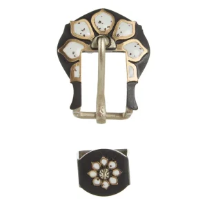 NRS White Stone Brass Flower 3/4in Buckle and Keeper Set