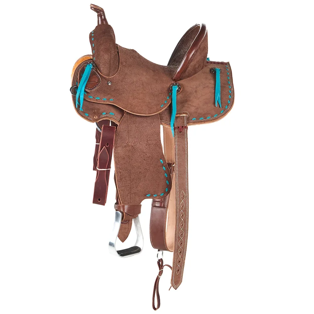 NRS Youth Roughout Turquoise Buckstitch Barrel Saddle - Image 2