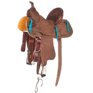 NRS Youth Roughout Turquoise Buckstitch Barrel Saddle
