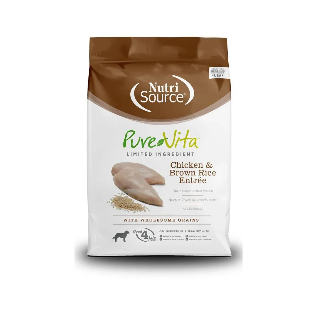 NutriSource PureVita LID Chicken & Brown Rice Entree Dry Dog Food, 25 lb