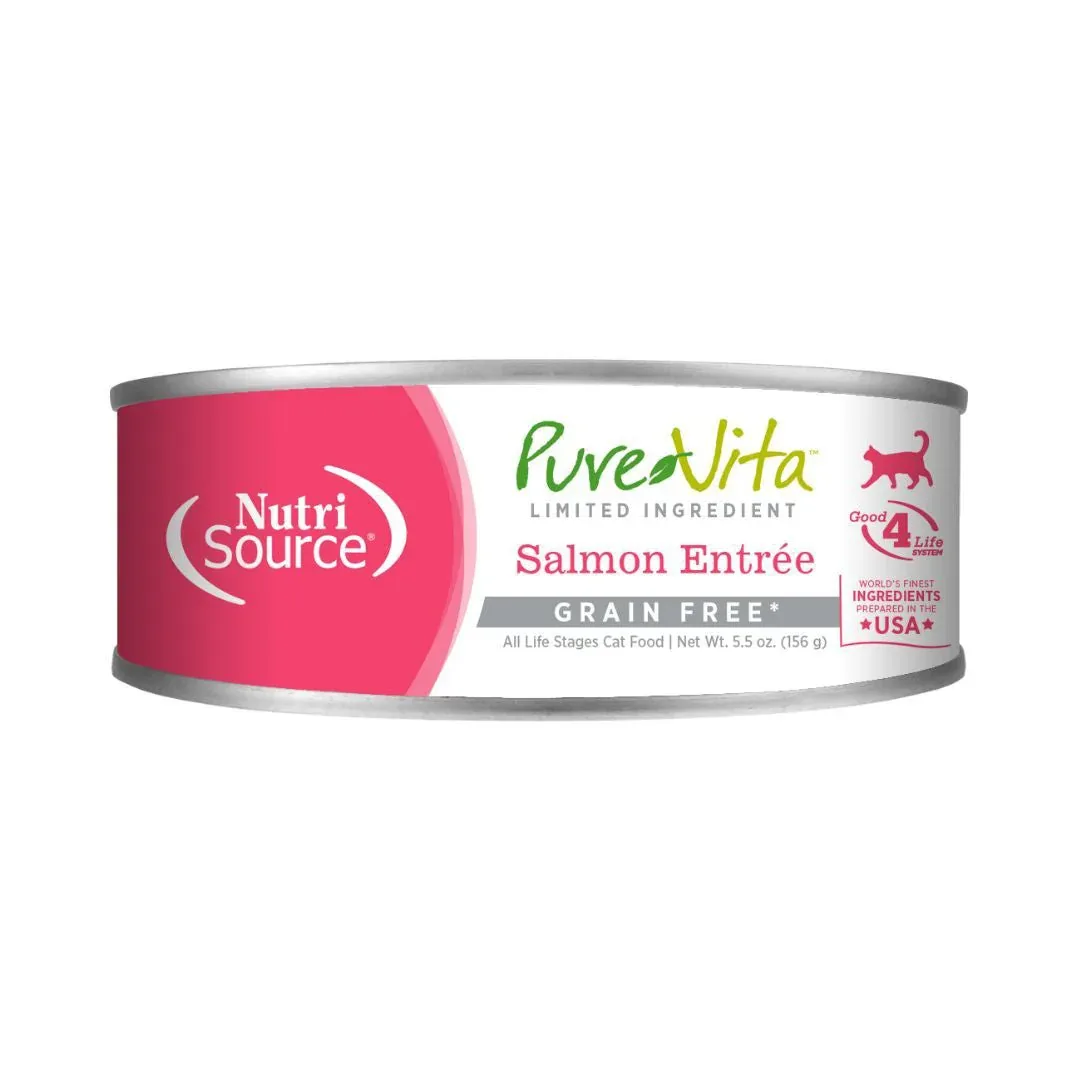 NutriSource PureVita LID Grain Free Canned Cat Food Salmon Entrée 5.5oz