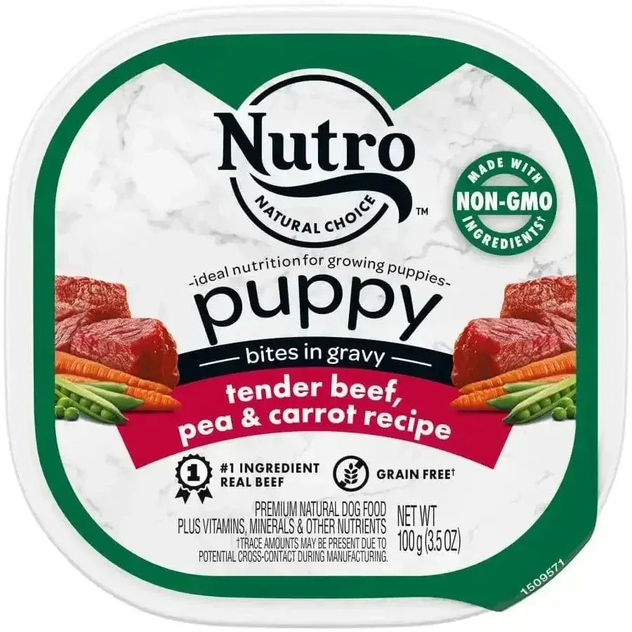 Nutro Products Grain Free Bites in Gravy Puppy Wet Dog Food Tender Beef, Pea & Carrot