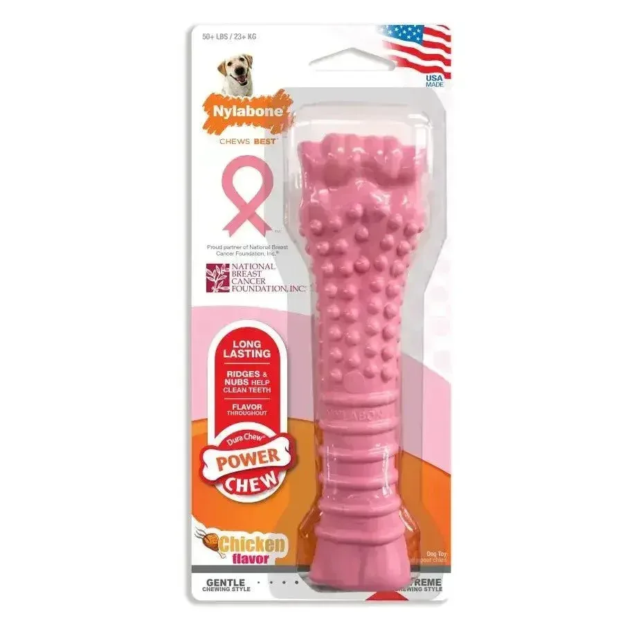 Nylabone Breast Cancer Awareness Chicken Dog Power Chew Toy