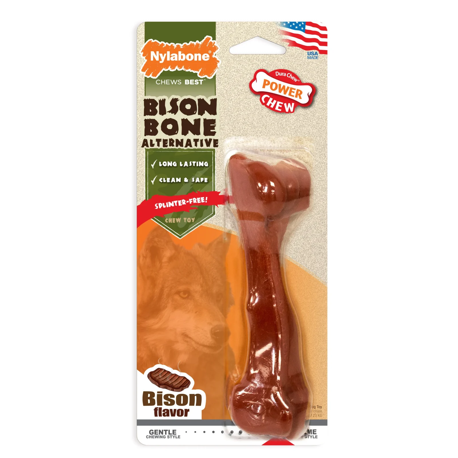 Nylabone Dura Chew Power Chew Bison Bone Alternative Dog Chew Toy Giant