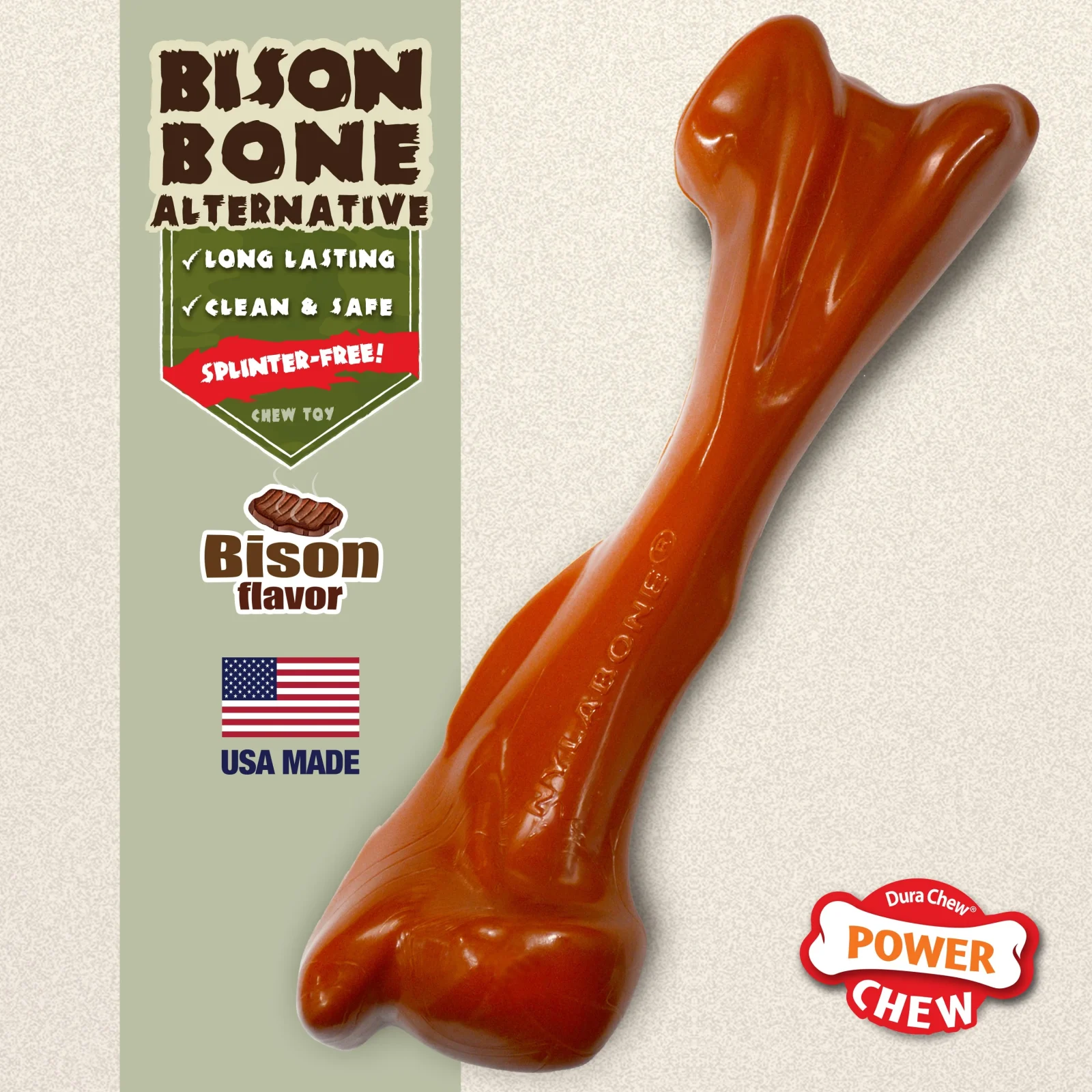 Nylabone Dura Chew Power Chew Bison Bone Alternative Dog Chew Toy Giant - Image 2