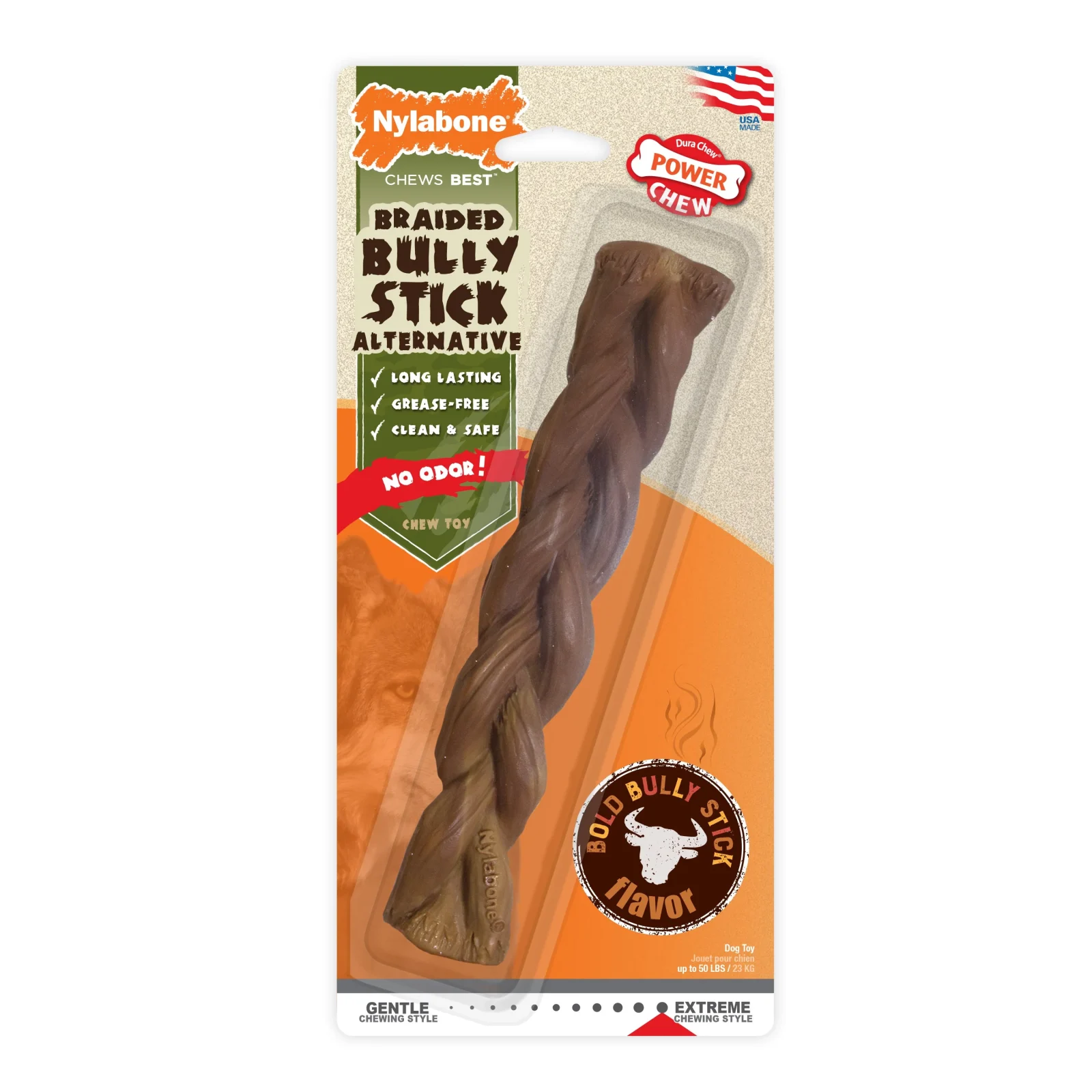 Nylabone Dura Chew Power Chew Bully Braid Stick Alternative Dog Chew Toy Giant