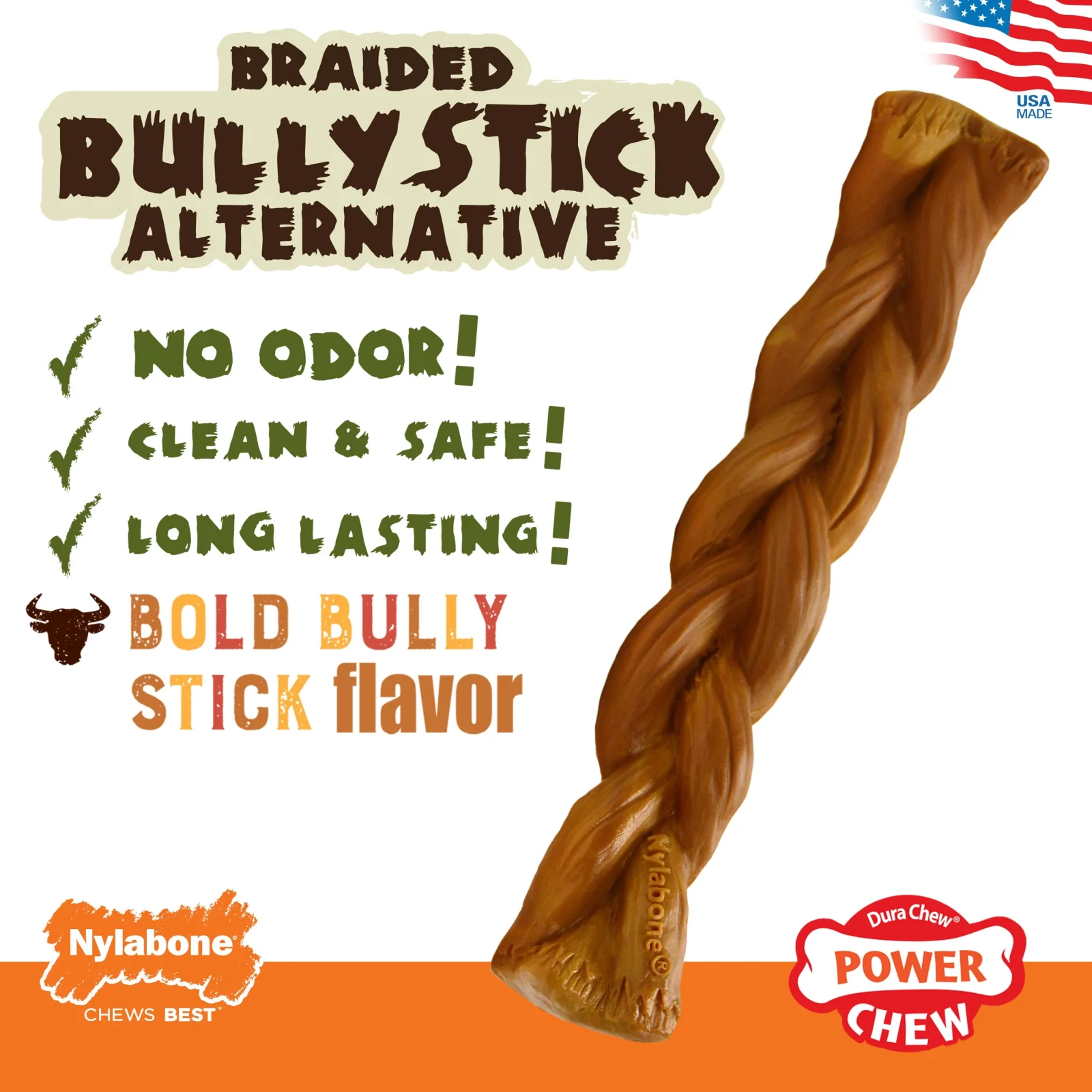 Nylabone Dura Chew Power Chew Bully Braid Stick Alternative Dog Chew Toy Giant - Image 2